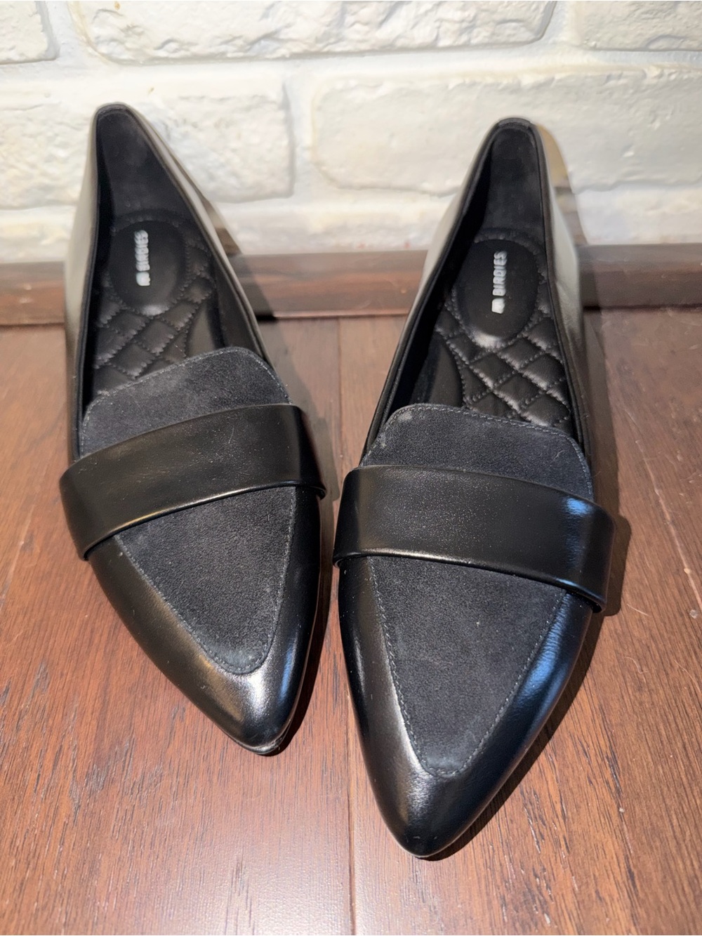 Birdies The Sparrow Flat Black Leather Suede Pointed Toe Loafers Size 7 NWOT